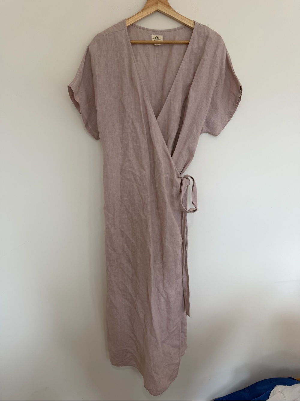 Linen-Blend Wrap Maxi Dress in Dusty Mauve